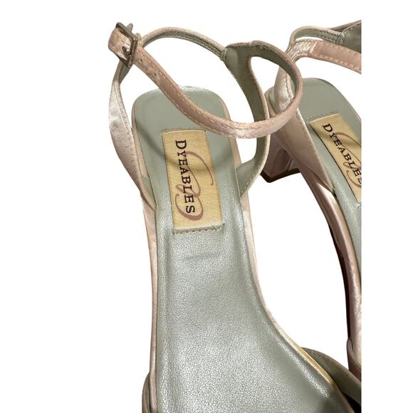 Dyeables Soft Pink Satin Size 5.5B Sandal Heels w/ Rhinestone Accent - Picture 7 of 11